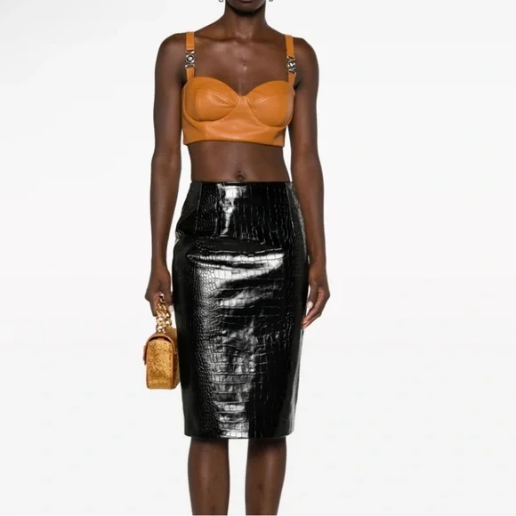 NWT Versace Crocodile Embossed Calf Leather Pencil Skirt $2450 Size 38 RUNWAY - Picture 3 of 6